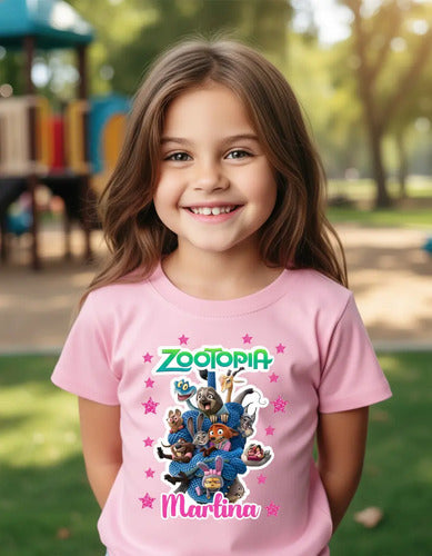 Polera Zootopia Personalizada Niñas Algodón