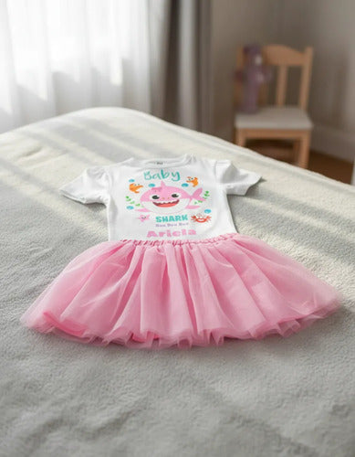 Conjunto Baby Shark Niña Polera Tutu Cumpleaños Disfraz