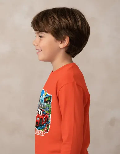Polera Auto Car Rojo Personalizada Niño Manga Larga Algodon
