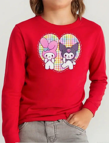 Polera Manga Larga Algodón Niñas Kuromi My Melody Corazon