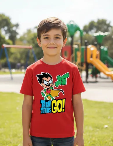 Polera Color Algodón 100% Niños Robin Titanes