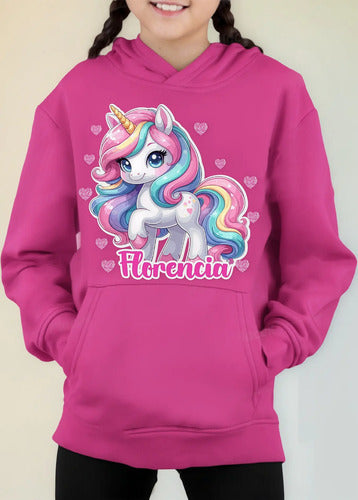 Polerón Unicornio Niñas Personalizado Algodón Detalles Glitter D1