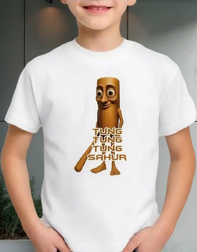 Polera Color Algodón Niños Tung Tung Sahur Brainrot Tralale