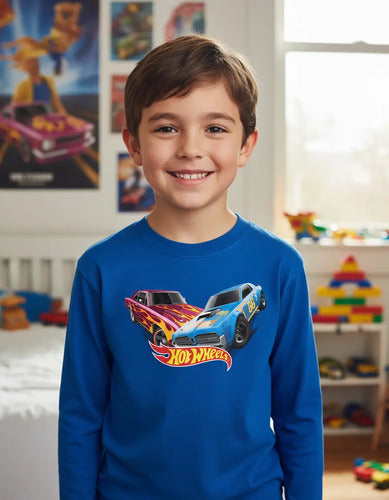 Polera Manga Larga Algodón Niños Autos Hot Wheels