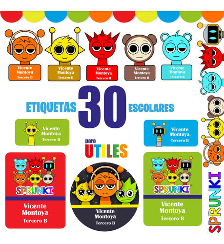 Etiquetas Escolares Personalizadas Sprunki Utiles Adhesivas