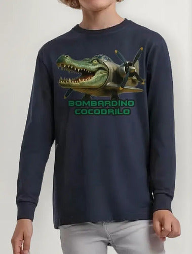 Polera Manga Larga Algodón Niños Cocodrilo Bombardino Brainr