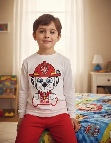 Pijama Largo Marshall Paw Patrol Niños Algodón Personalizado