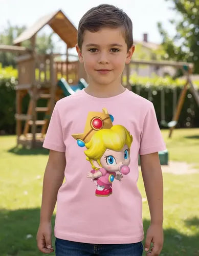 Polera Color Algodón 100% Niños Princesa Peach Mini