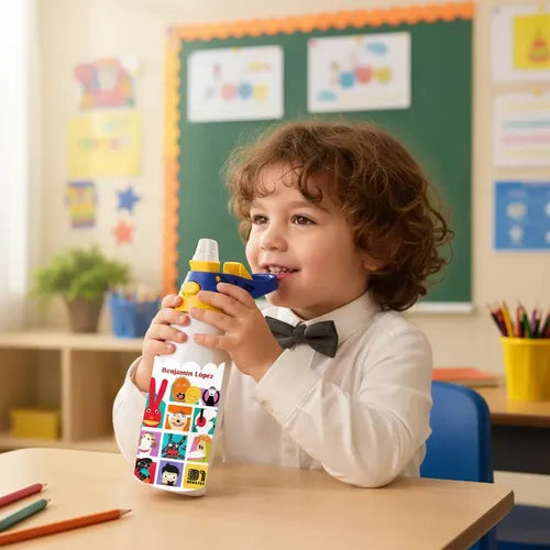 Botella 31 Minutos Personalizada Niños Escolar Con Nombre Blanco