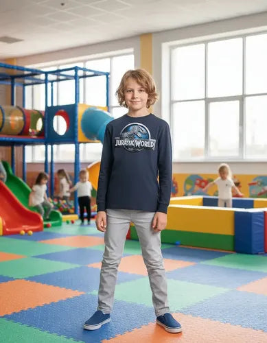 Polera Manga Larga Algodón Niños Jurassic World Dinosaurios