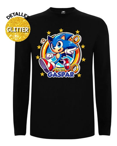 Polera Sonic Manga Larga Personalizada Niños  Algodon D1