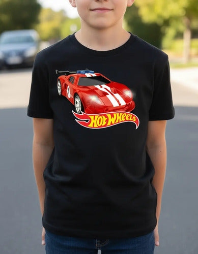 Polera Color Algodón 100% Niños Auto Rojo Hot Wheels