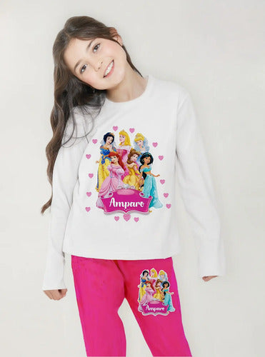 Pijama Largo Princesas Niñas Personalizado Algodon Glitter