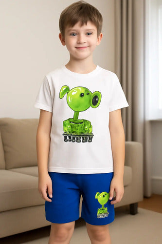 Pijama Corto Niños Algodon Plantas Vs Zoombies Lanzaguisante