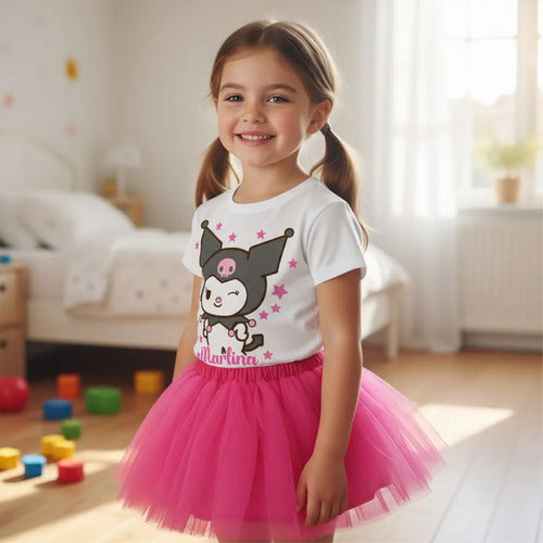 Disfraz Vestido Kuromi Personalizado Polera + Tutú Niñas Detalles Glitter