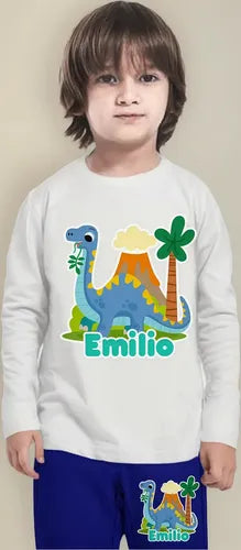 Pijama Largo Dinosaurios Niños Personalizado Algodon