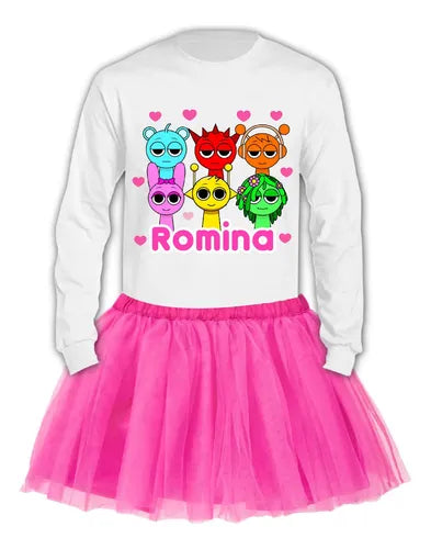 Disfraz Vestido Sprunki Personalizado Polera Manga Larga + Tutú Niñas