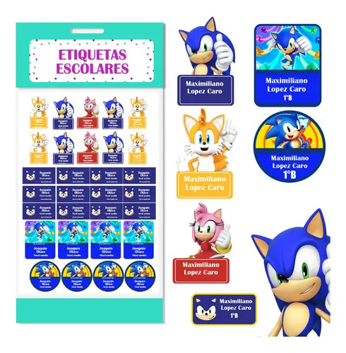 Etiquetas Escolares Personalizadas Utiles Y Ropa Sonic Azul Todas