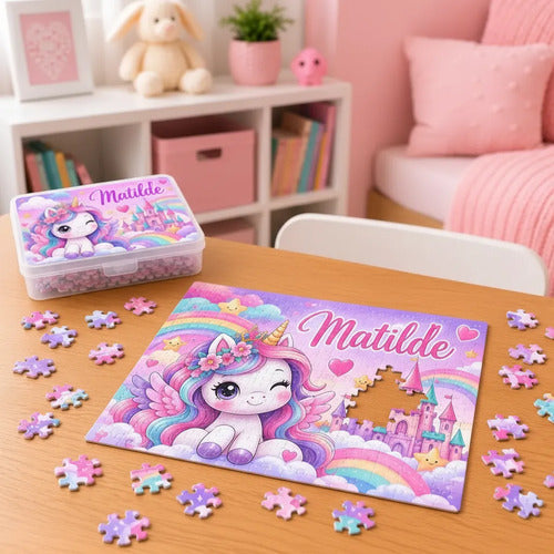 Puzzle Rompecabezas Personalizado Unicornio Kawaii Nombre