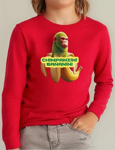 Polera Manga Larga Algodón Niños Chimpanzini Bananini