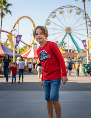 Polera Manga Larga Algodón Niños Jurassic World Dinosaurios