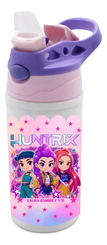Botella Agua Huntrix Demon Hunters K Pop Personalizada Rosa