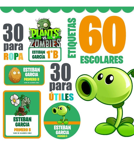 Etiquetas Marcar Ropa Y Utiles Escolares Plantas Vs Zombies Verde Unica