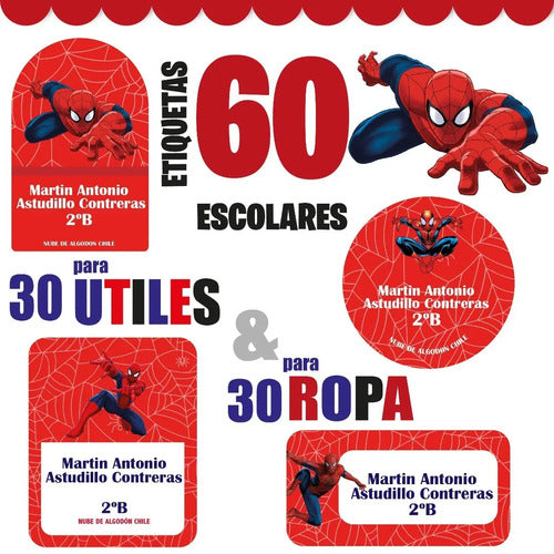 Etiquetas Escolares Personalizadas Spiderman Ropa Utiles Rojo