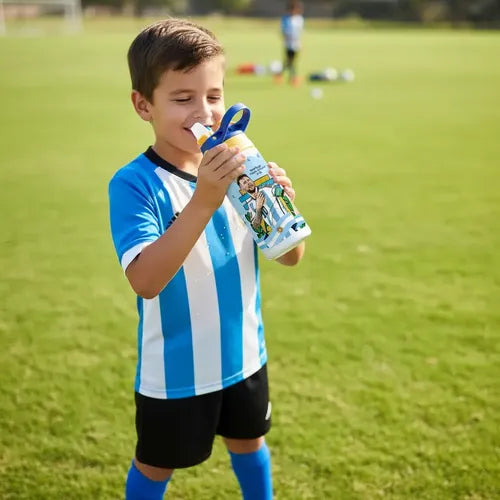 Botella Agua Colegio Messi Futbol Personalizada Niños Blanco