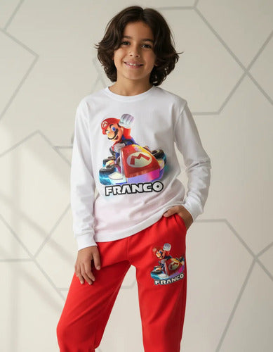 Pijama Largo Mario Kart Personalizado 100% Algodón Niños