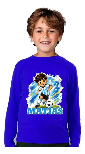 Polera Algodon Manga Larga Futbol Argentina Personalizada