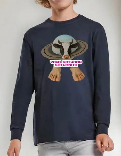 Polera Manga Larga Algodón Niños Vaca Saturno Saturnina