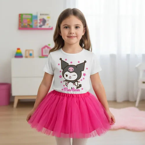 Disfraz Vestido Kuromi Personalizado Polera + Tutú Niñas Detalles Glitter