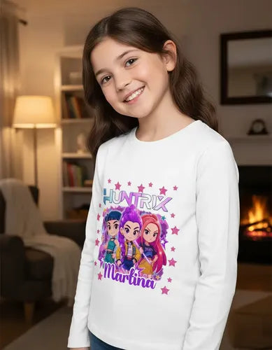 Polera Larga Huntrix Demon Hunters K Pop Personalizada Niñas