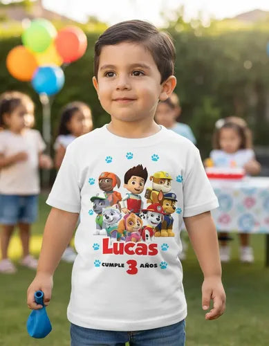 Polera Paw Patrol Cumpleaños Personalizada Niños Algodon