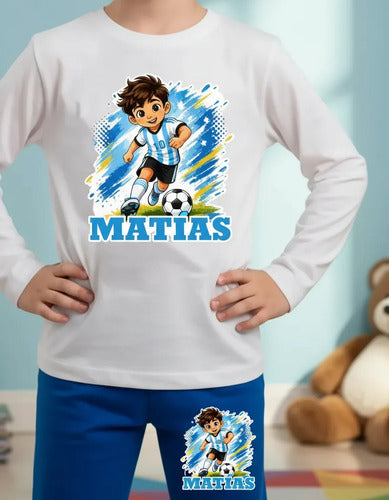 Pijama Niño Futbol Argentina Algodón Largo Personalizado