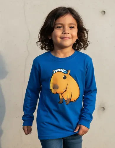 Polera Manga Larga Algodón Niños Capibara Capybara