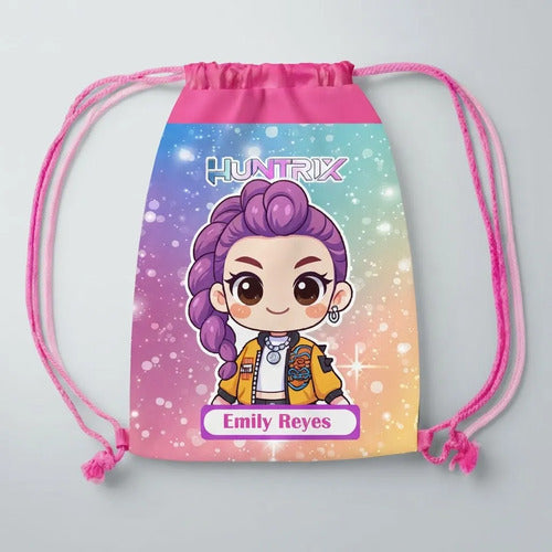 Mochila Morral Rumi Huntrix Bolsa Colegio Personalizada Fucsia Estampado