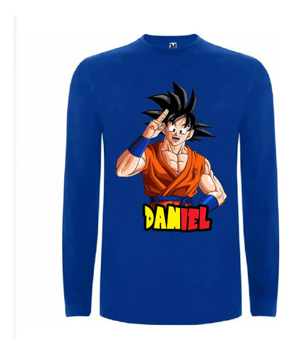 Polera Goku Dragon Ball Personaliz  Manga Larga 100% Algodon