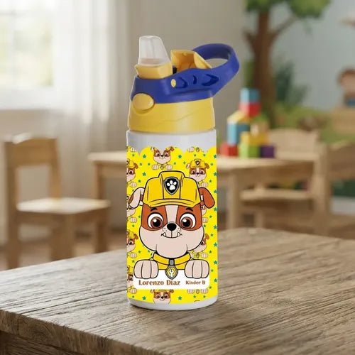 Botella Agua Colegio Rubble Paw Patrol Personalizada Niños Blanco