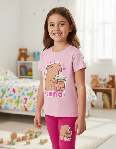 Polera Y Calza Capibara Conjunto Niñas Personalizado