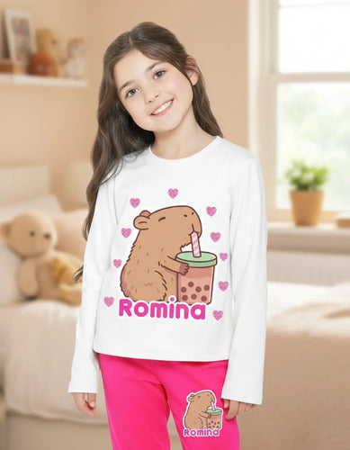 Pijama Largo Capibara Capybara Niñas Personalizado Algodon