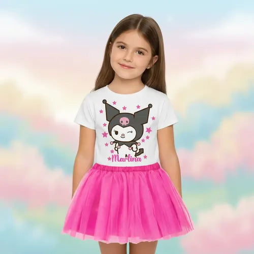 Disfraz Vestido Kuromi Personalizado Polera + Tutú Niñas Detalles Glitter