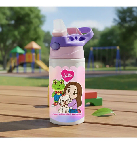 Botella Agua Colegio Lara Campos Personalizada Niñas Blanco