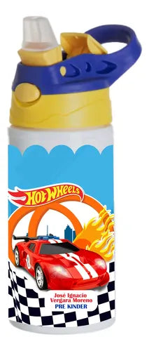 Botella Agua Colegio Hot Wheels Personalizada Niños Termica