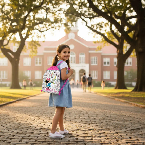 Mochila Bolsa Tela Jardin Infantil Colegio Minnie Unicornio Fucsia
