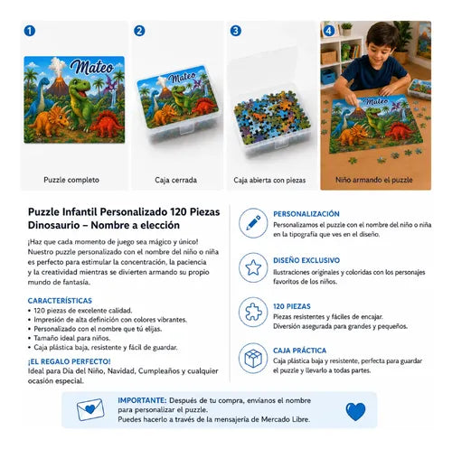 Puzzle Rompecabezas Personalizado Dinosaurios Nombre