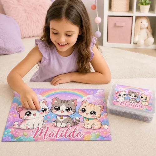 Puzzle Rompecabezas Personalizado Gatitas Kawaii Nombre