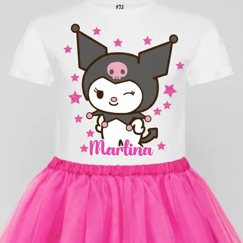 Disfraz Vestido Kuromi Personalizado Polera + Tutú Niñas Detalles Glitter
