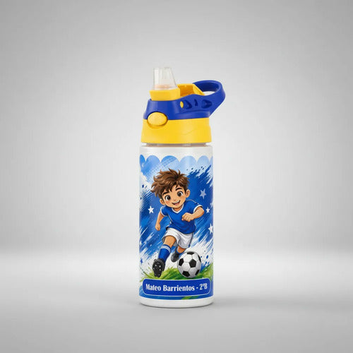 Botella De Agua Para Niños Personalizada Futbol Niños Blanco